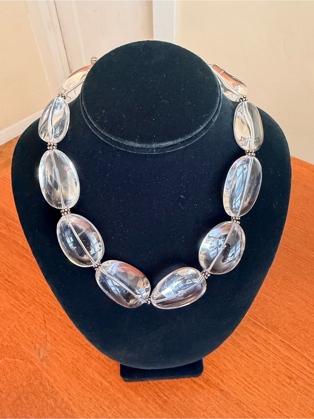 Chunky Clear Statement Necklace Oversized Beads Silver Tone Toggle